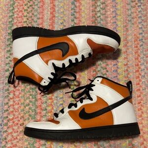 Nike Orange and White High-Top Dunks Sneakers